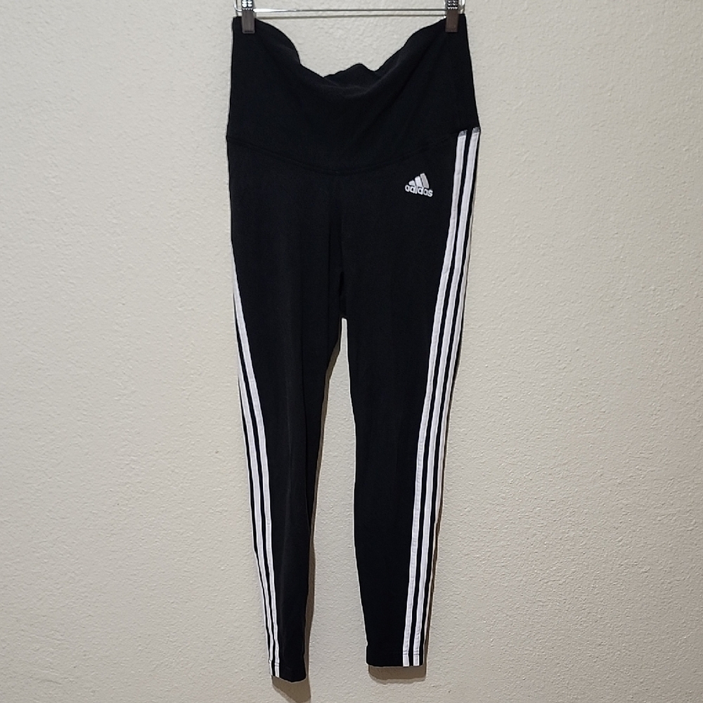 Adidas Black Leggings With Signature Stripes